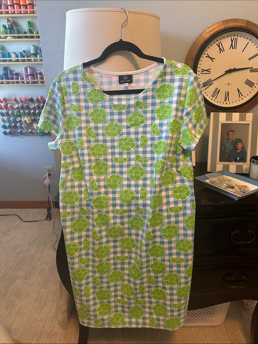 Women's Lime Green Print Shift Dress by sailor-sailor, size large, Marina style